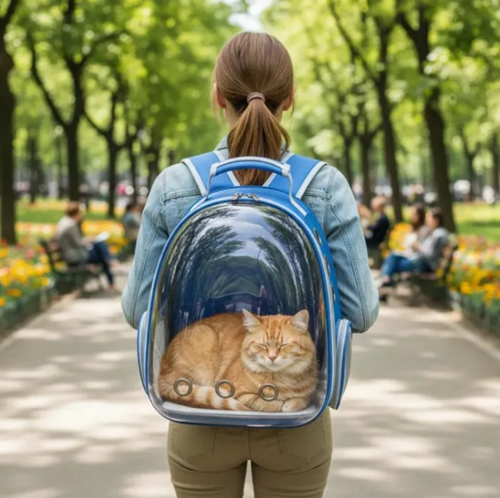 Mochila Transportadora Premium para Gatos Azul — Comodidad y Seguridad DeluxePets