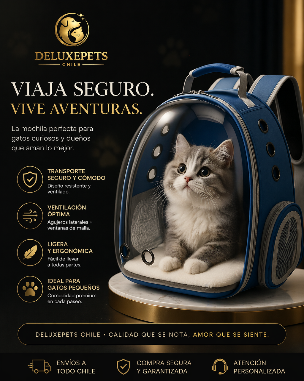Mochila Transportadora Premium para Gatos Azul — Comodidad y Seguridad DeluxePets