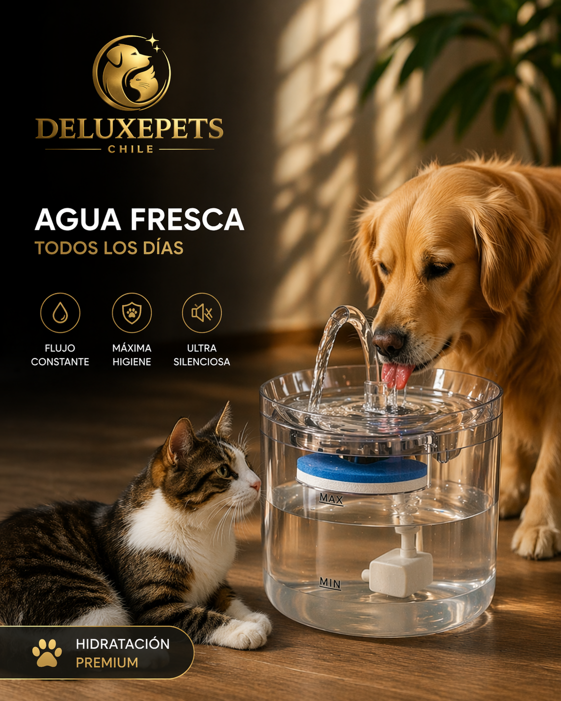 💧 Fuente de Agua Automática 2.6L DeluxePets – Hidratación Premium para Perros y Gatos