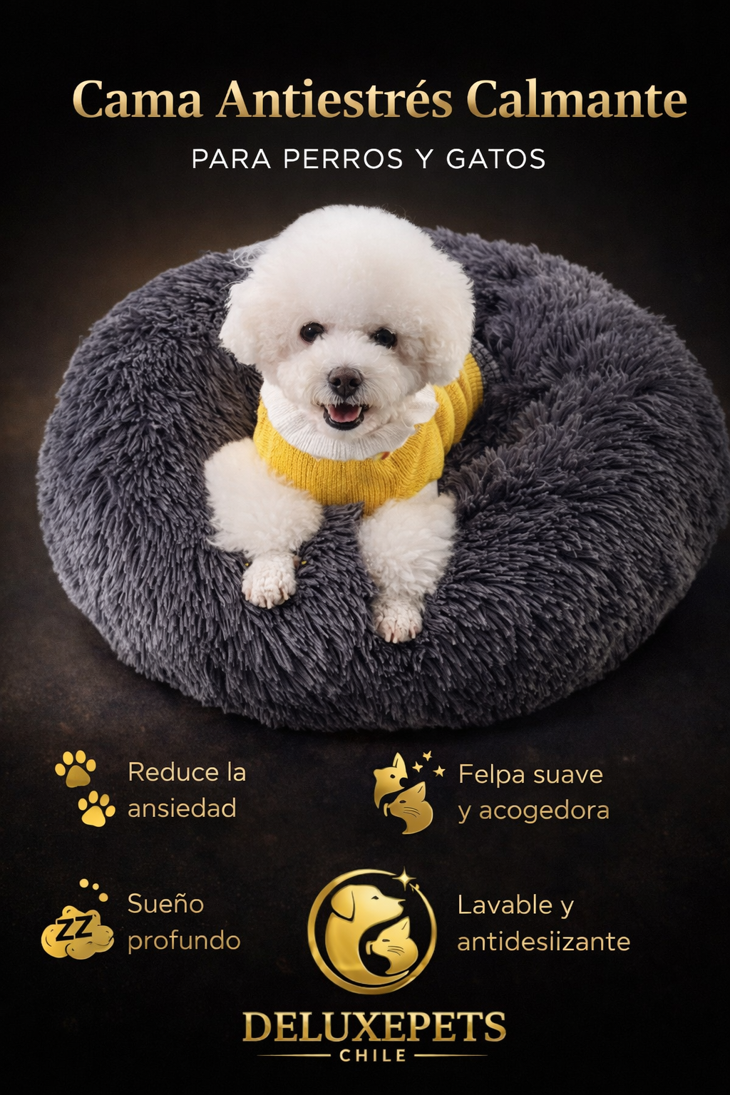 Cama Antiestrés Talla M 60cm DeluxePets – Descanso Profundo y Confort Premium