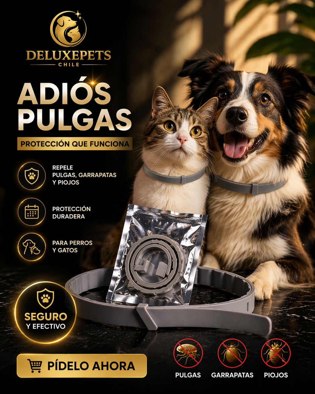 Collar Antipulgas DeluxePets — Protección Total para Perros y Gatos