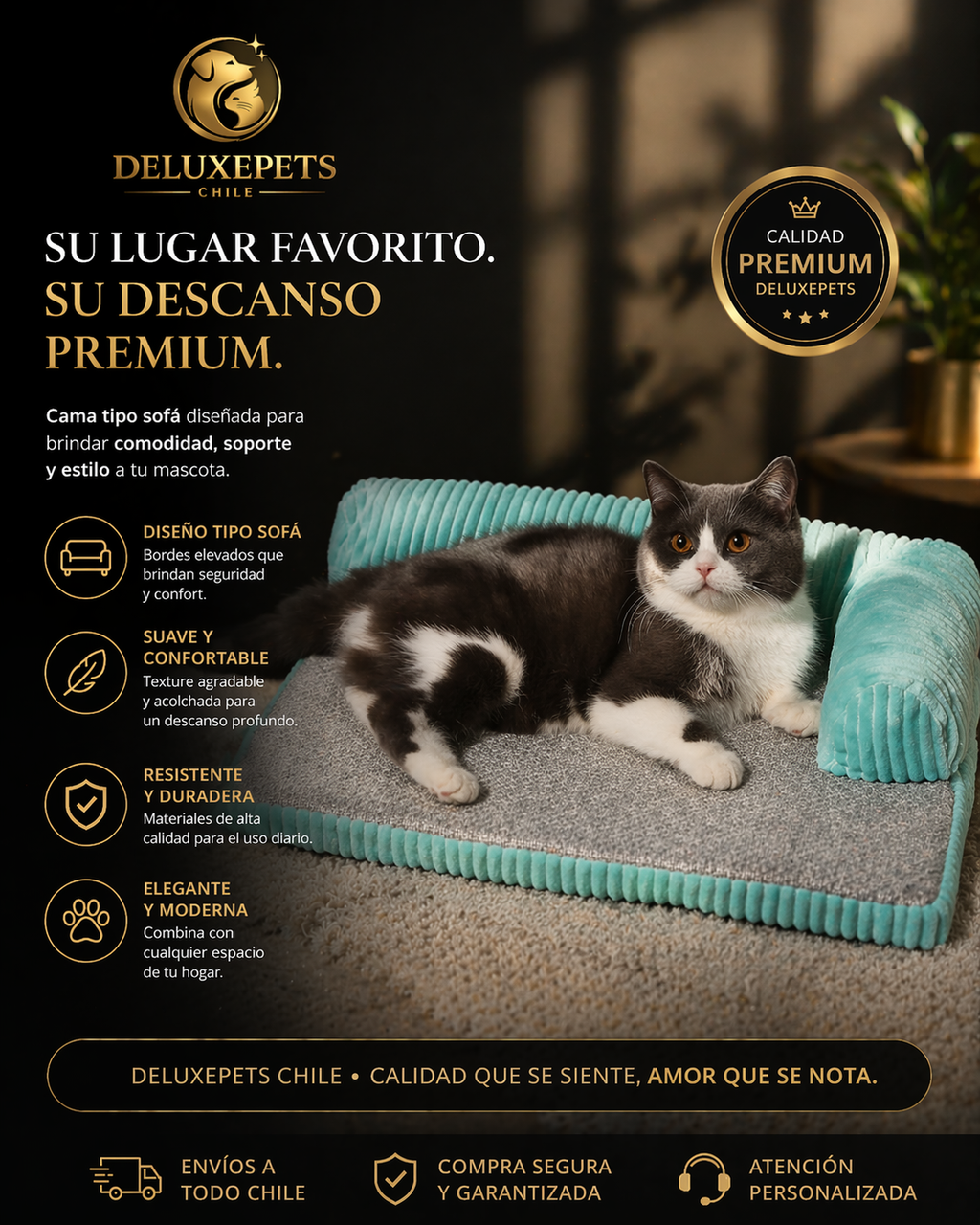 Cama para Mascotas Tipo Sofá DeluxePets ROSADA— Descanso Premium y Máxima Comodidad