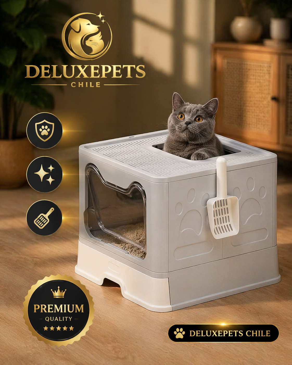 Arenero Cerrado Premium para Gatos DeluxePets — Más Limpieza, Menos Olores